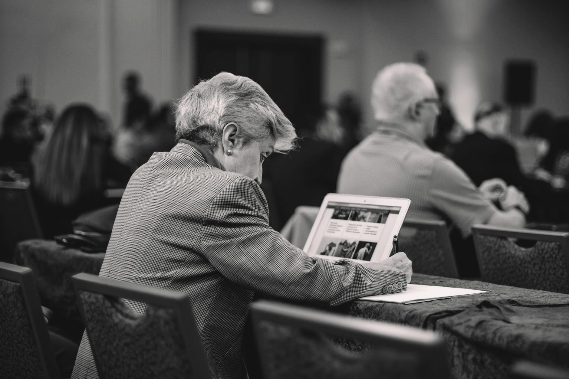 Professional learning new skills on tablet